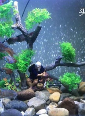 优选假山盆景鱼缸造景陶瓷人物小摆件渔夫钓鱼姜太公坐翁装饰品工