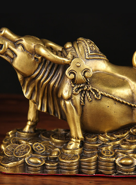 优选铜牛拉车摆件 铜牛摆件 铜牛拉福袋摆件 牛拉铜聚宝盆