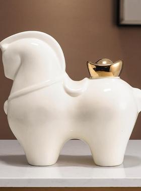 新中式马上有钱摆件办公室桌面酒柜电视柜马到成功工艺品开业礼物