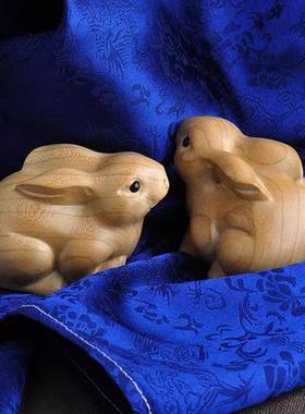 原木大桃木实木头做的木质制雕站立小兔子摆件补角吉祥物十公分