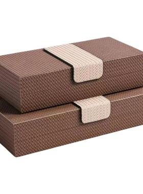 现代简约样板间装饰盒编织纹皮面首饰盒橱柜书房软装搭配收纳摆件