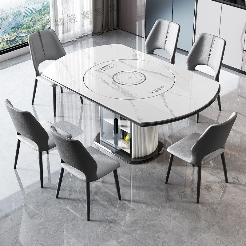 轻奢2025新款岩板圆形餐桌可伸缩餐桌带电磁炉暖菜转盘家用餐桌,淘宝优惠券,粉丝福利购,淘宝优惠卷