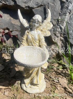 跨境新款逗鸟天使装饰摆件女神天使喂鸟器户外庭院装饰品树脂摆件