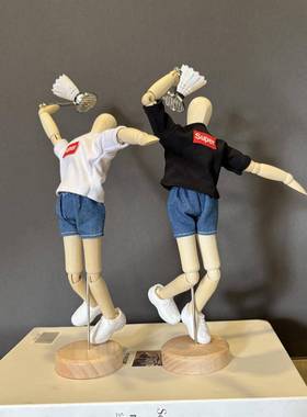 创意羽毛球主题装饰摆饰精致羽毛球礼品木偶人关节可动