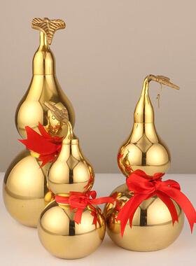 纯黄铜葫芦家居小号招财开盖空心风水摆件大号八卦招财挂饰