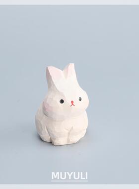 手工木雕丨实木木质生肖兔子桌面摆件车内装饰七夕教师节生日礼物