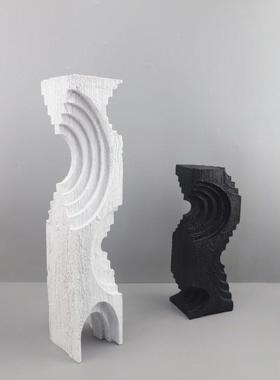 现代简约木纹树脂几何艺术摆件客厅玄关电视柜样板房家居软装饰品