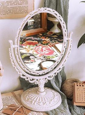ins法式复古雕花翻转双面镜子学生宿舍桌面化妆镜拍照道具装饰品