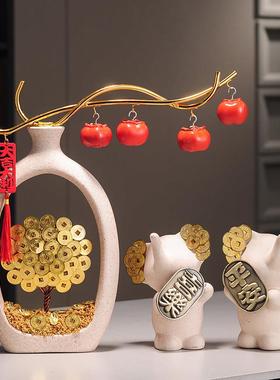 事事如意柿子发财摇钱树招财摆件电视柜酒柜玄关装饰乔迁开业礼物