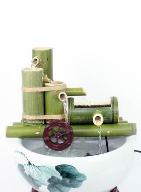 竹子流水过滤器摆件 鱼缸石槽造景 水轮水车加湿器 鱼缸流水增氧