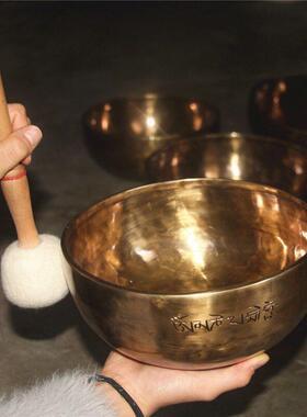 满月颂钵尼泊尔纯手工专业OM音铜钵瑜伽音疗理疗佛音碗铜磬钵摆件