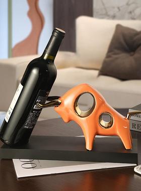 现代轻奢牛酒架酒托摆件家居客厅酒柜餐边红酒架子装饰品乔迁礼物