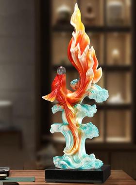 招财锦鲤鱼中式客厅进门玄关屏风壁龛竖高软装饰办公室落地艺术品