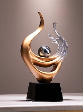 风生水起蓝色抽象雕塑现代简约高端摆件透M明艺术品办公桌面装饰