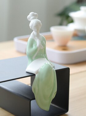 陶瓷古代a仕女坐式小摆件办公桌面琴棋书画休闲茶桌茶宠装饰工艺