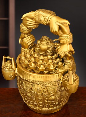 铜一桶金摆件纯铜金蟾元宝聚宝盆家居门J店桌面装饰合作共赢一桶