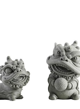 威弗列德b国风招财舞狮家居青砂石瑞兽麒麟景观装饰品茶桌动物摆
