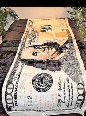 百万美金午休毯子百万美元羊毛毯子法兰绒保暖钞R票美金毛绒地毯