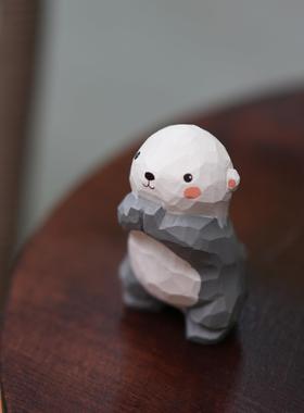 木刻自习室木雕海獭可爱桌面摆件雕刻工艺礼品摆饰书房办公区小摆