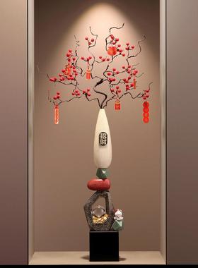 入户玄关造景迎客松花瓶大摆件进门屏风新中式客厅竖高长装饰礼品