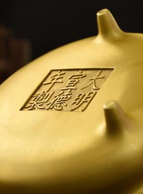纯黄铜香炉家用摆件烧线盘香小大财神爷观音檀香铜炉三足双耳炉