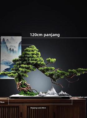 威弗列德创意彷真迎客松盆景摆件禅意客厅中式玄关酒店造景软装饰