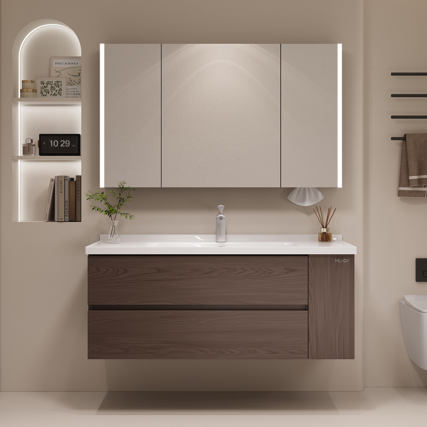 惠达蜂窝铝中古风浴室柜陶瓷一体盆洗手脸盆柜组合洗漱台侧边收纳,淘宝优惠券,粉丝福利购,淘宝优惠卷