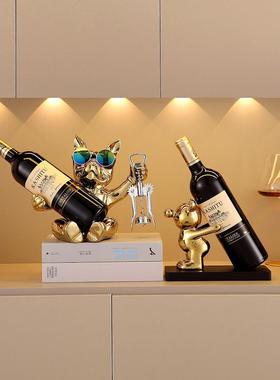 对小象红酒架装饰品电镀银轻奢高档餐桌酒托客厅酒柜摆件乔迁礼物