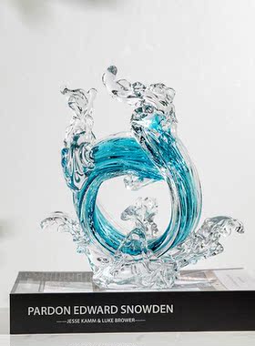 现代轻奢艺术琉璃风浪摆件客厅玄关样板间财源滚滚软装装饰品礼品