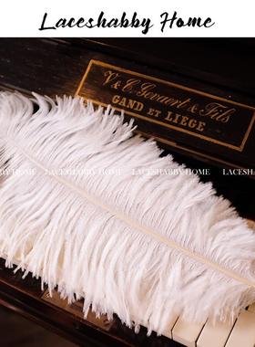 新款法式洛可可复古装饰非洲鸵鸟毛客厅桌面家居摆件中