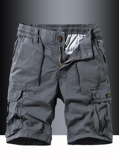 Cargo shorts for men with multiple pockets for outer wear pure cotton trousers with drawstrings, trendy casual mid-pants, loose summer trousers