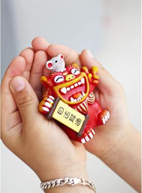 西安中华圆狮子可爱手绘家居创意中式国风摆件文创送男友女友礼品