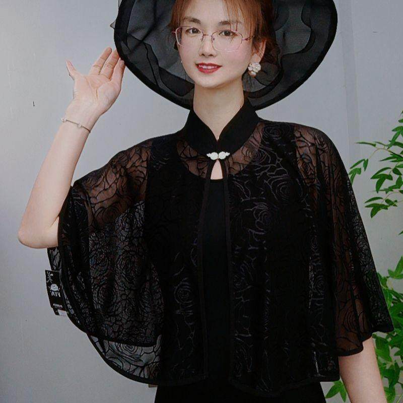 女防晒衫薄款冰丝小衫旗袍外披肩外搭时尚复古斗篷配裙子纯色纱衣,淘宝优惠券,粉丝福利购,淘宝优惠卷