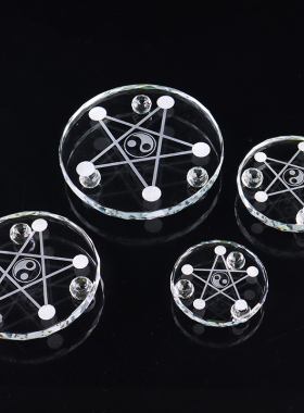 红绿黄白黑五色水晶球五行招财阵七彩珠石元宝底座盘摆Z件家居饰