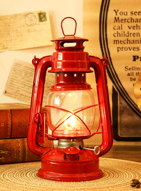 老式复古煤油灯露营手提马灯可点燃怀旧老物件P道具店铺装饰品摆