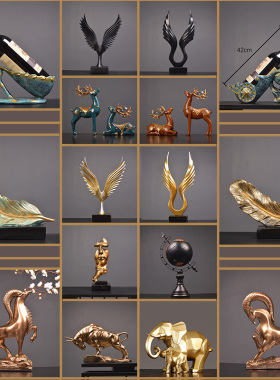 现代简约轻奢玄关摆件书桌t酒柜办公室书柜客厅高档商务书房装饰