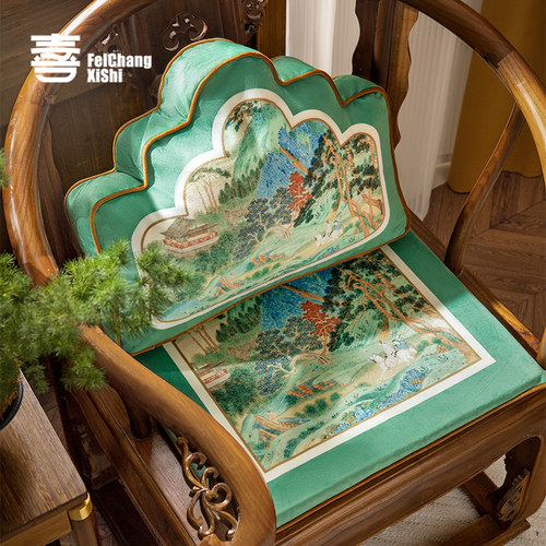 新中式椅子坐垫圈k椅太师椅座垫红木实木沙发垫茶桌餐椅垫只此青 - 图0