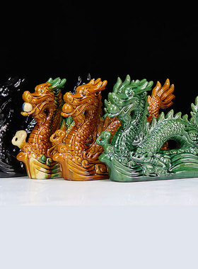 风水师订制手工陶瓷青黄龙摆件家居龙生肖龙客厅办公室装饰工艺品