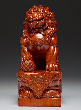 花梨木雕狮子摆h件一对狮子实木质家居门口客厅创意装饰摆设工艺