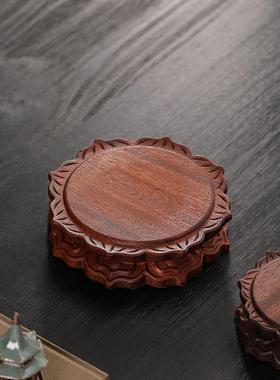 佛像底座实木奇石头花瓶香炉茶壶托 托盘圆形莲花托 托架木质工艺