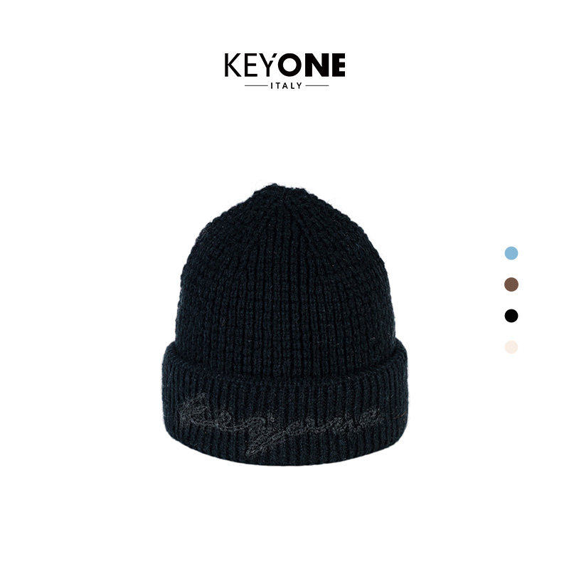 KEYONE针织毛线帽女秋冬休闲蓝色冷帽男女同款秋冬帽子含羊毛 - 图2
