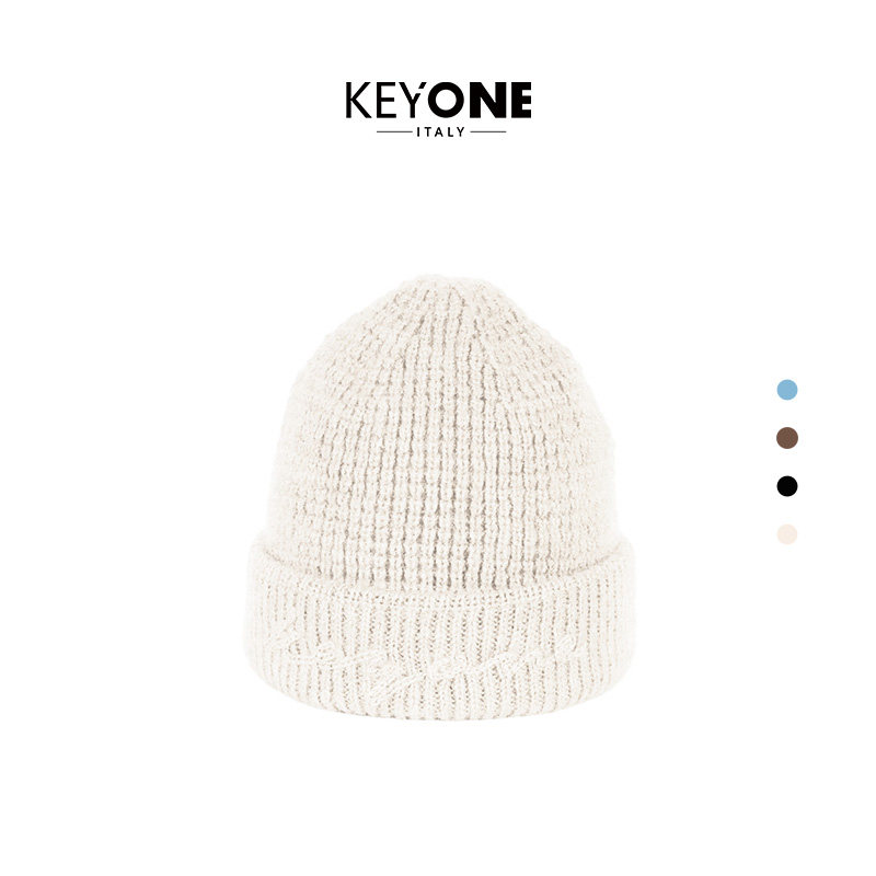 KEYONE针织毛线帽女秋冬休闲蓝色冷帽男女同款秋冬帽子含羊毛 - 图0