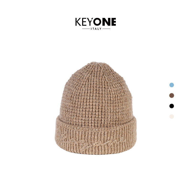 KEYONE针织毛线帽女秋冬休闲蓝色冷帽男女同款秋冬帽子含羊毛 - 图1