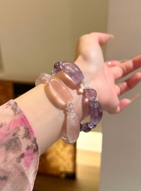 新品高级设计感天然紫水晶手串弯管水晶手链轻奢饰品批发2026爆款