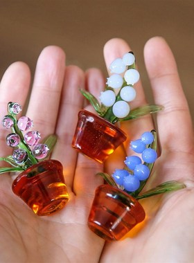 优选铃兰花摆件手工玻璃超美白绿拼色可爱植物桌面绿植车载办公室