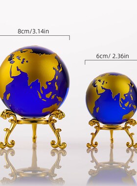 优选蓝色水晶玻璃地球仪摆件办公桌装饰品工位摆设家居装饰摆件样