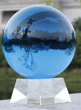 优选湖蓝色水晶球办公室学生书桌家具玻璃高考家具摆放玄关隔断摆