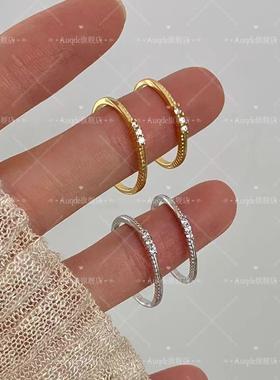 auQDE极细锆石素圈戒指女ins简约冷淡风指环轻奢小众设计感食指戒