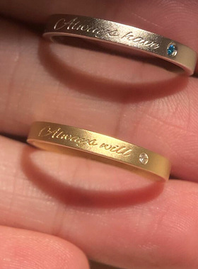 auQDEins爆款小众高级感轻奢设计情侣对戒古法金色磨砂拉丝银色