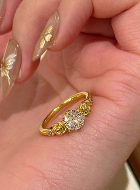 金色玫瑰花钻戒指ins爆款